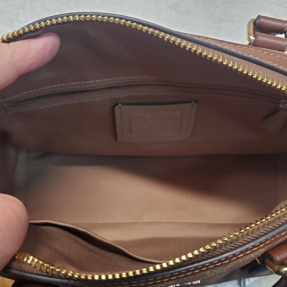 Coach Rowan Satchel Brown Cream Tan Classic Logo Canvas Shoulder Bag CV961 - Picture 8 of 14